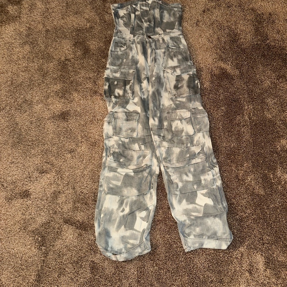 Gray and White Camouflage Cargo Jumpsuit